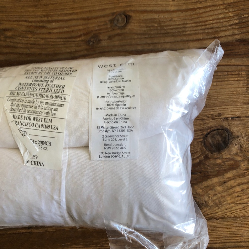 West Elm Down Pillow Insert 20x20